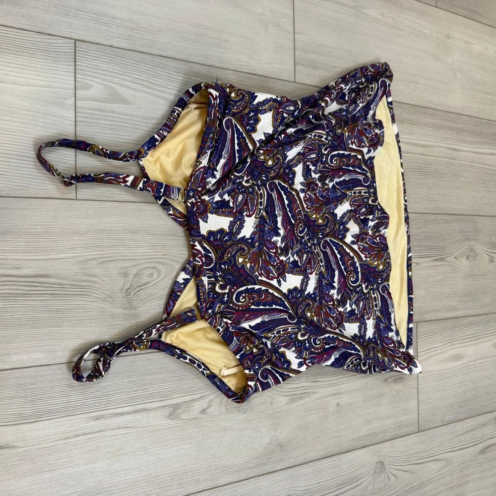 Lands End Paisley Tankini Top Blue Burgundy Twisted Sweetheart Swimwear 18W